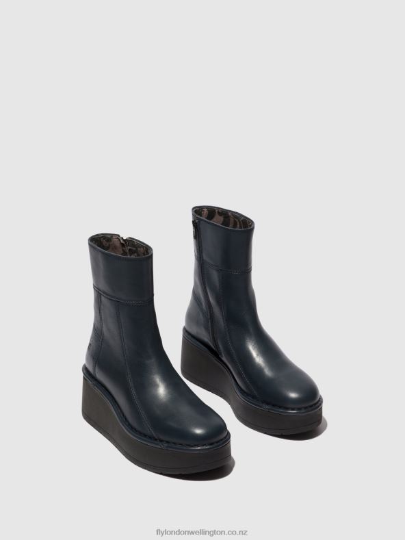Women Fly London NAVY Zip Up Ankle Boots HANN248 0B6X456
