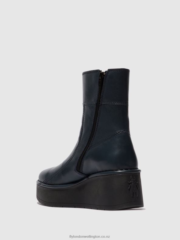 Women Fly London NAVY Zip Up Ankle Boots HANN248 0B6X456
