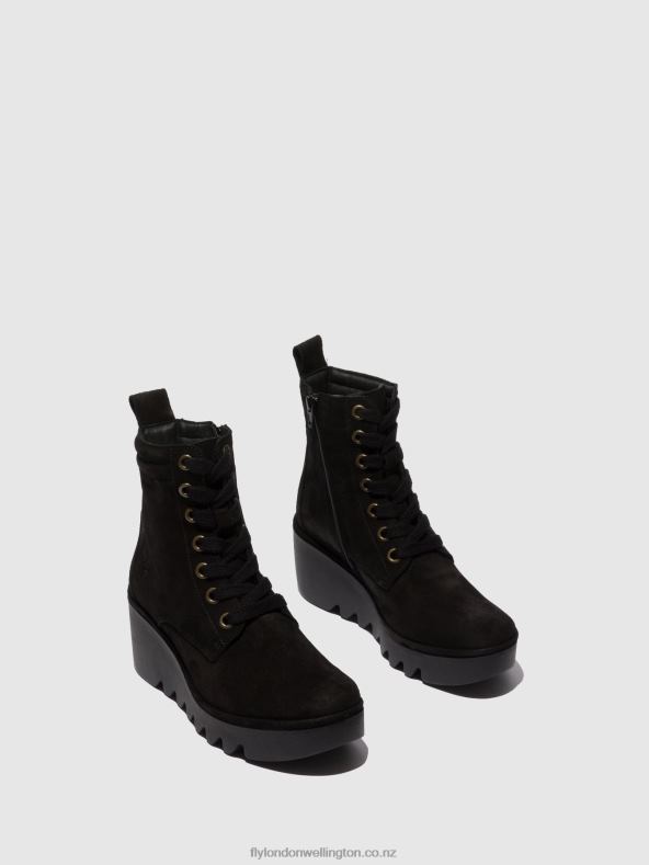 Women Fly London OILSUEDE BLACK Lace-up Ankle Boots BIAZ329 0B6X4211