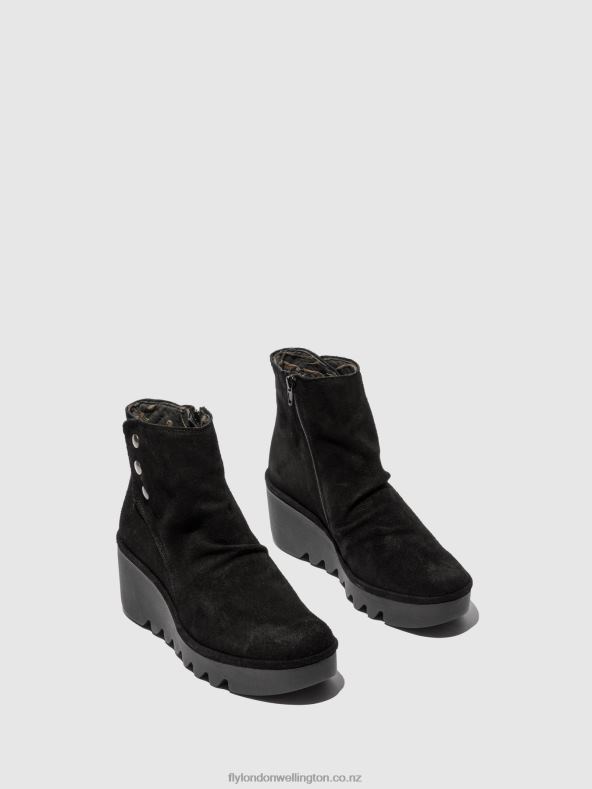 Women Fly London OILSUEDE BLACK Zip Up Ankle Boots BROM344 0B6X4182