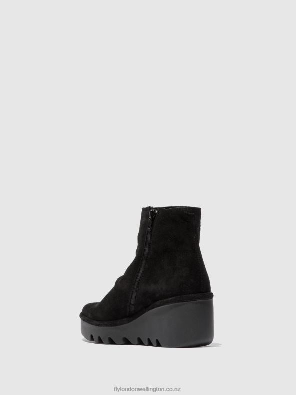 Women Fly London OILSUEDE BLACK Zip Up Ankle Boots BROM344 0B6X4182