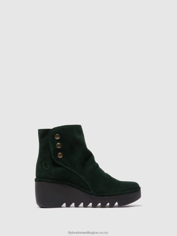 Women Fly London OILSUEDE GREEN FOREST Zip Up Ankle Boots BROM344 0B6X4184