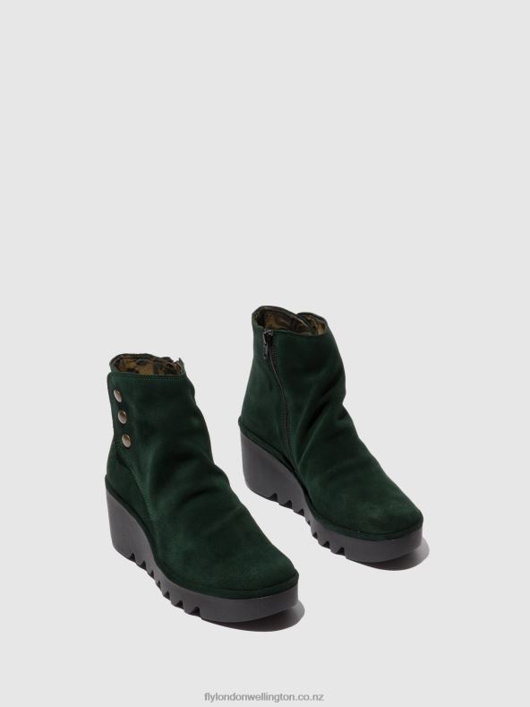 Women Fly London OILSUEDE GREEN FOREST Zip Up Ankle Boots BROM344 0B6X4184