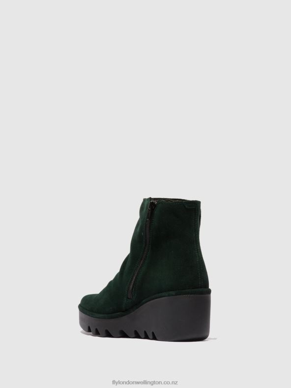 Women Fly London OILSUEDE GREEN FOREST Zip Up Ankle Boots BROM344 0B6X4184