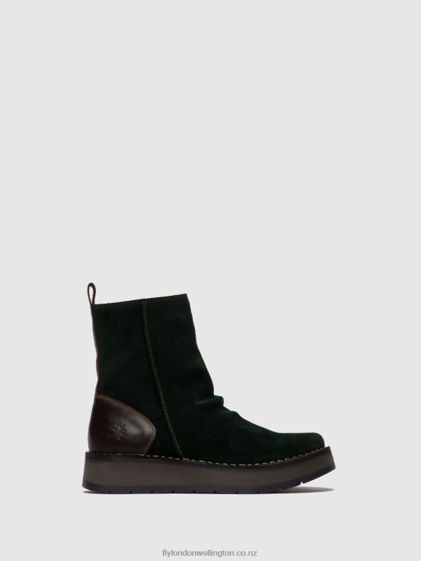 Women Fly London OILSUEDE/RUG GREEN FOREST/DK.BROWN Zip Up Ankle Boots RENO053 0B6X4248