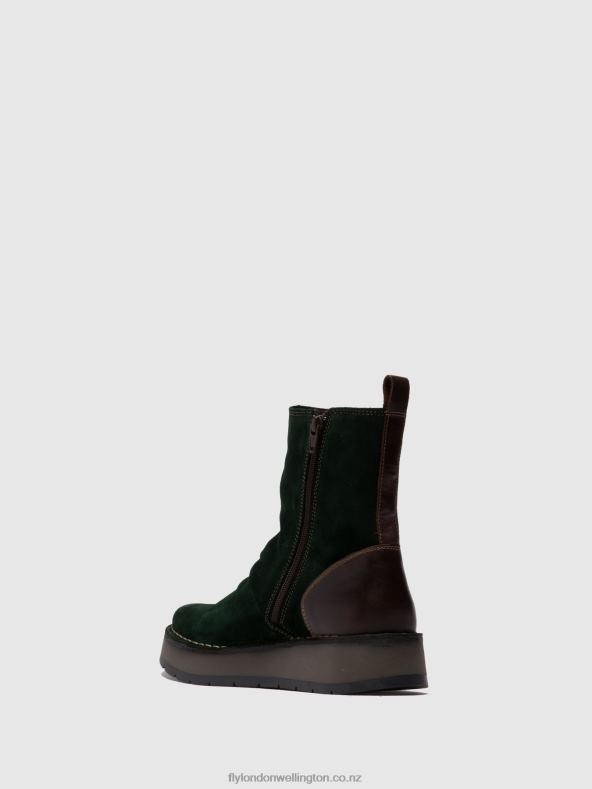 Women Fly London OILSUEDE/RUG GREEN FOREST/DK.BROWN Zip Up Ankle Boots RENO053 0B6X4248