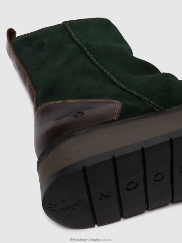 Women Fly London OILSUEDE/RUG GREEN FOREST/DK.BROWN Zip Up Ankle Boots RENO053 0B6X4248