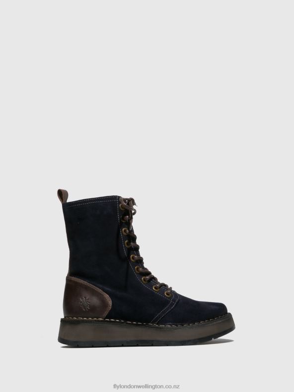 Women Fly London OILSUEDE/RUG NAVY/DK.BROWN Lace-up Ankle Boots RAMI043 0B6X4258