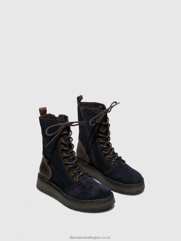 Women Fly London OILSUEDE/RUG NAVY/DK.BROWN Lace-up Ankle Boots RAMI043 0B6X4258