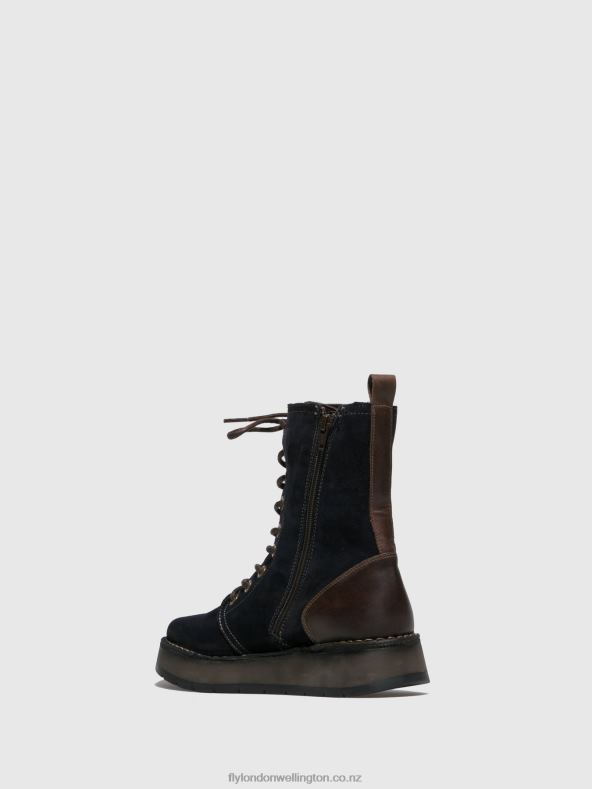 Women Fly London OILSUEDE/RUG NAVY/DK.BROWN Lace-up Ankle Boots RAMI043 0B6X4258