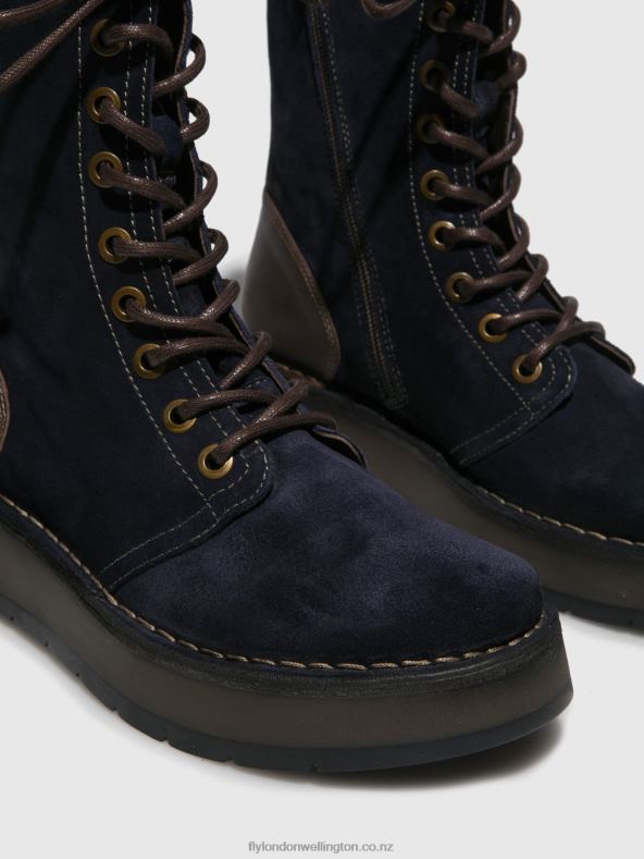 Women Fly London OILSUEDE/RUG NAVY/DK.BROWN Lace-up Ankle Boots RAMI043 0B6X4258