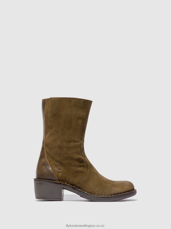 Women Fly London OILSUEDE/RUG SLUDGE/OLIVE Zip Up Ankle Boots MANE073 0B6X4180