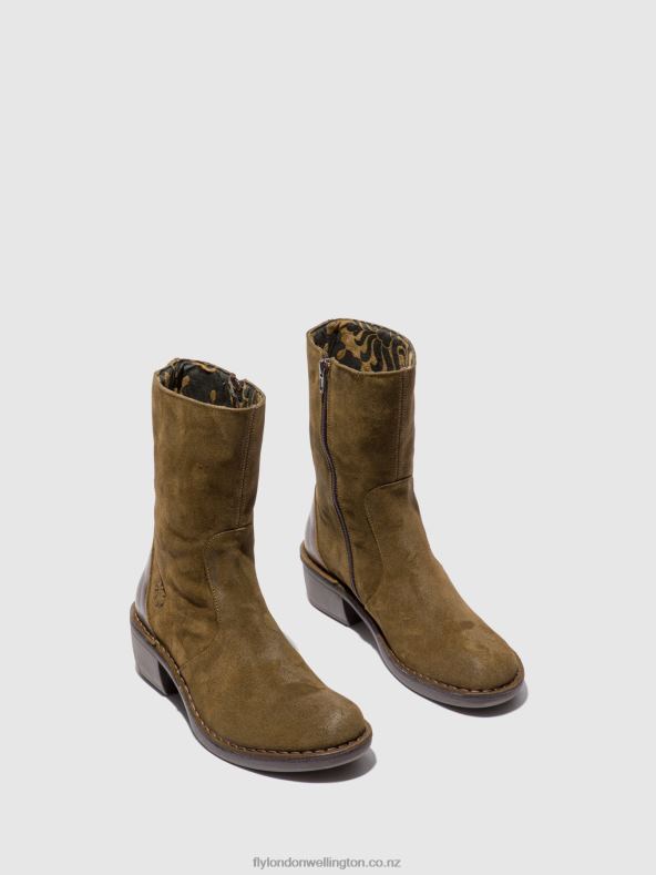 Women Fly London OILSUEDE/RUG SLUDGE/OLIVE Zip Up Ankle Boots MANE073 0B6X4180
