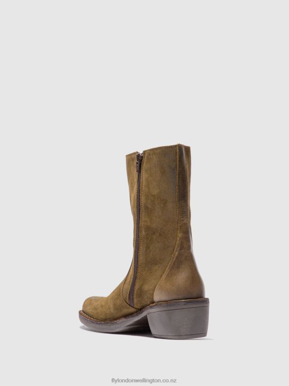Women Fly London OILSUEDE/RUG SLUDGE/OLIVE Zip Up Ankle Boots MANE073 0B6X4180