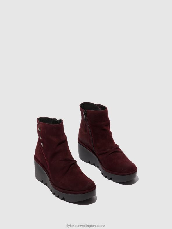 Women Fly London OILSUEDE WINE Zip Up Ankle Boots BROM344 0B6X4181