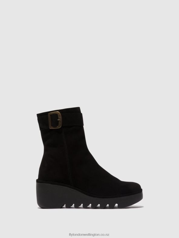 Women Fly London OIL SUEDE BLACK Zip Up Ankle Boots BEPP396 0B6X45