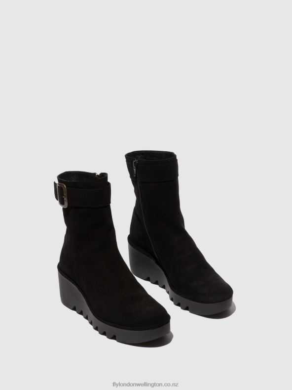 Women Fly London OIL SUEDE BLACK Zip Up Ankle Boots BEPP396 0B6X45