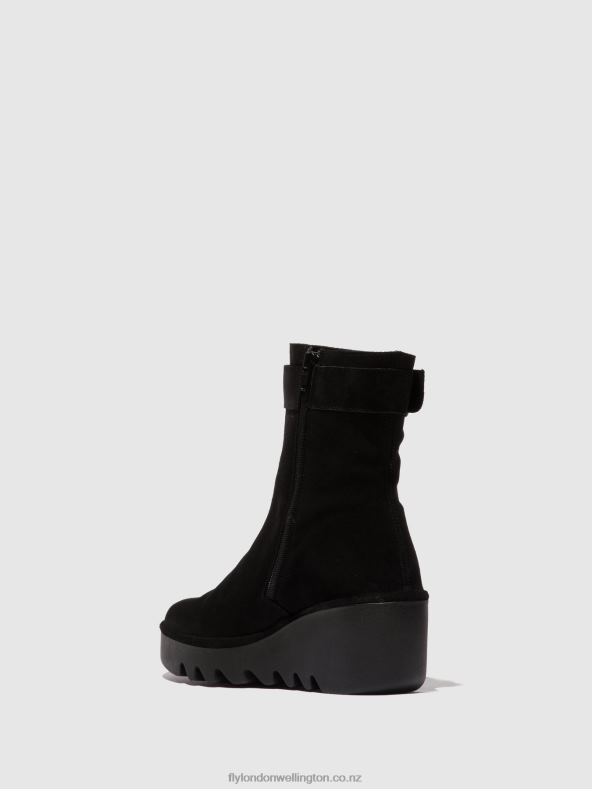 Women Fly London OIL SUEDE BLACK Zip Up Ankle Boots BEPP396 0B6X45