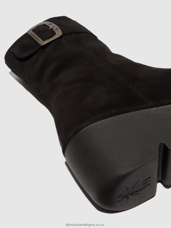 Women Fly London OIL SUEDE BLACK Zip Up Ankle Boots BEPP396 0B6X45