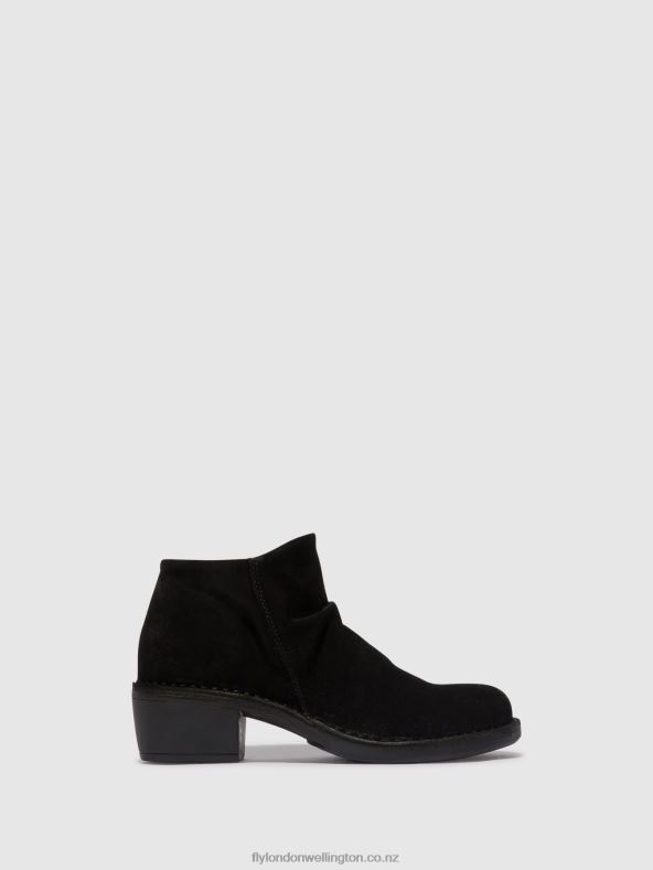 Women Fly London OIL SUEDE BLACK Zip Up Ankle Boots MERK093 0B6X42