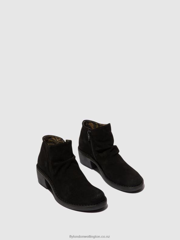 Women Fly London OIL SUEDE BLACK Zip Up Ankle Boots MERK093 0B6X42