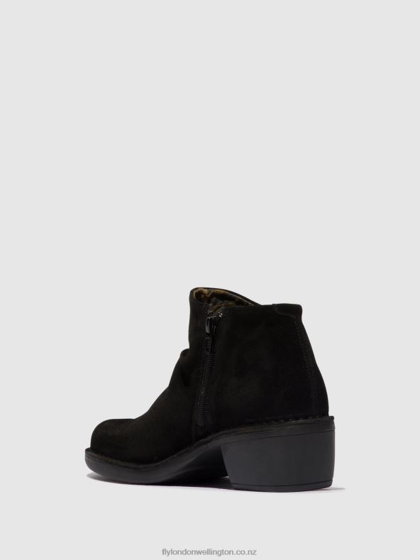 Women Fly London OIL SUEDE BLACK Zip Up Ankle Boots MERK093 0B6X42