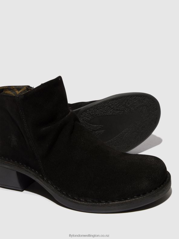 Women Fly London OIL SUEDE BLACK Zip Up Ankle Boots MERK093 0B6X42