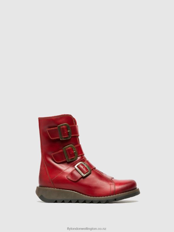Women Fly London RED Buckle Ankle Boots SCOP110 0B6X4265