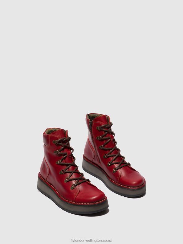 Women Fly London RED Lace-up Ankle Boots ROXY094 0B6X490