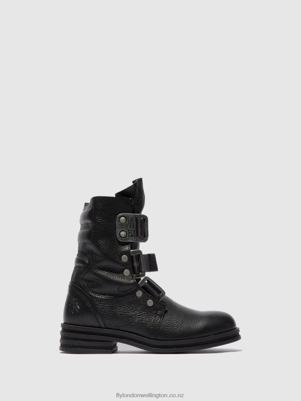 Women Fly London RIO BLACK Buckle Ankle Boots KIFF682 0B6X4238