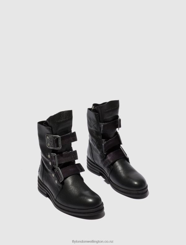 Women Fly London RIO BLACK Buckle Ankle Boots KIFF682 0B6X4238