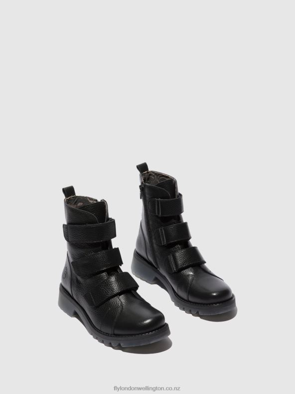 Women Fly London RIO BLACK Velcro Ankle Boots RACH790 0B6X4189