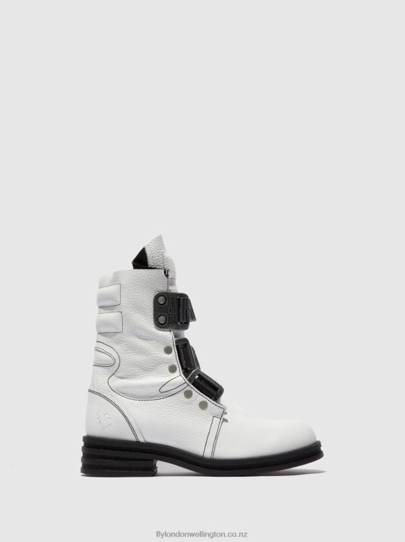 Women Fly London RIO WHITE Buckle Ankle Boots KIFF682 0B6X4239