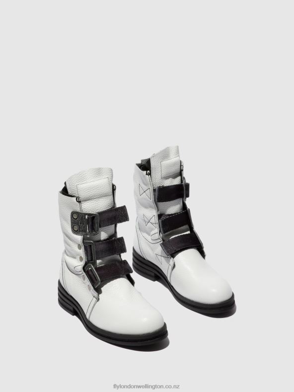 Women Fly London RIO WHITE Buckle Ankle Boots KIFF682 0B6X4239