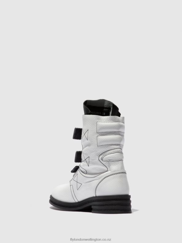 Women Fly London RIO WHITE Buckle Ankle Boots KIFF682 0B6X4239