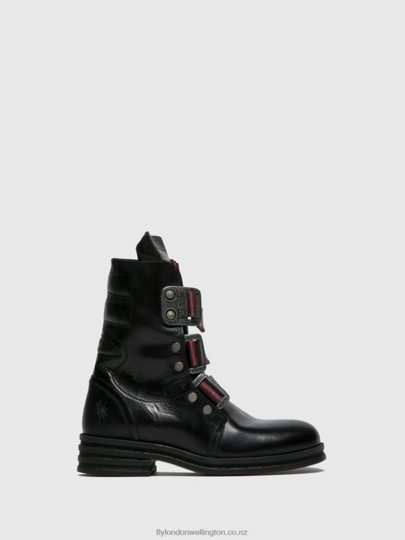 Women Fly London RUG BLACK Buckle Ankle Boots KIFF682 0B6X4259