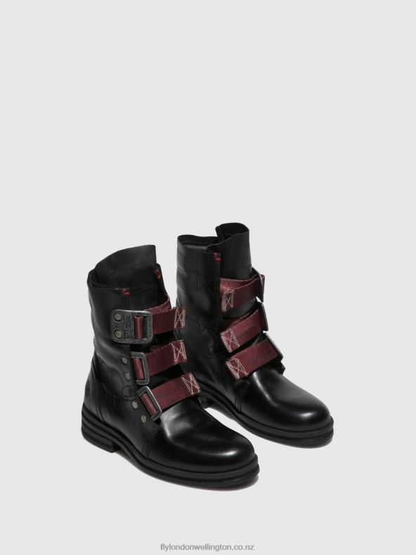 Women Fly London RUG BLACK Buckle Ankle Boots KIFF682 0B6X4259