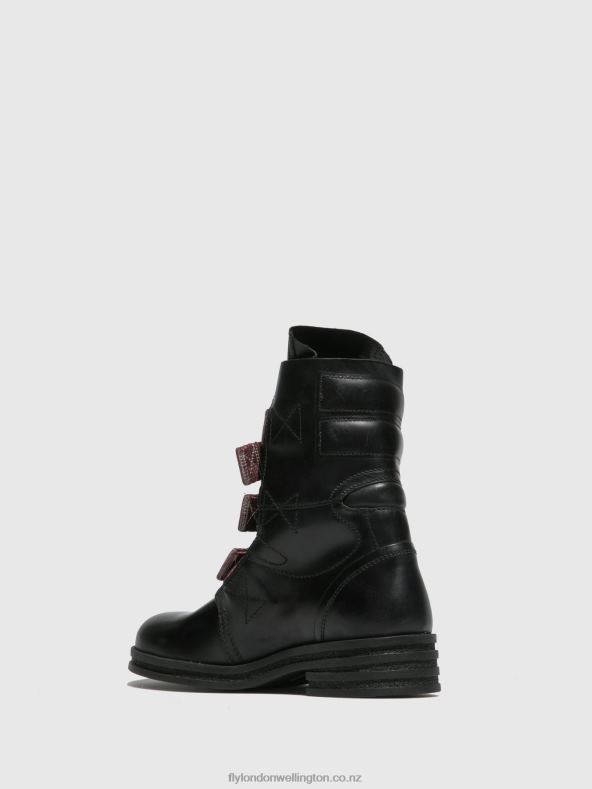Women Fly London RUG BLACK Buckle Ankle Boots KIFF682 0B6X4259