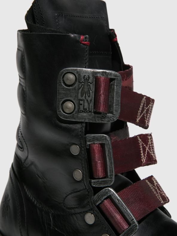 Women Fly London RUG BLACK Buckle Ankle Boots KIFF682 0B6X4259