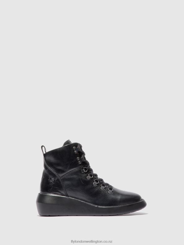 Women Fly London RUG BLACK Lace-up Ankle Boots BIKA501 0B6X4205