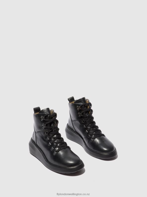 Women Fly London RUG BLACK Lace-up Ankle Boots BIKA501 0B6X4205