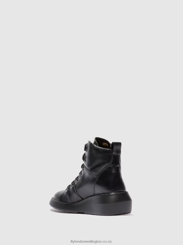 Women Fly London RUG BLACK Lace-up Ankle Boots BIKA501 0B6X4205