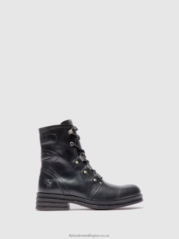 Women Fly London RUG BLACK Lace-up Ankle Boots KNOT792 0B6X4197