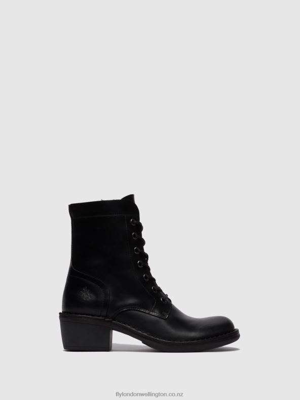 Women Fly London RUG BLACK Lace-up Ankle Boots MILU044 0B6X4252