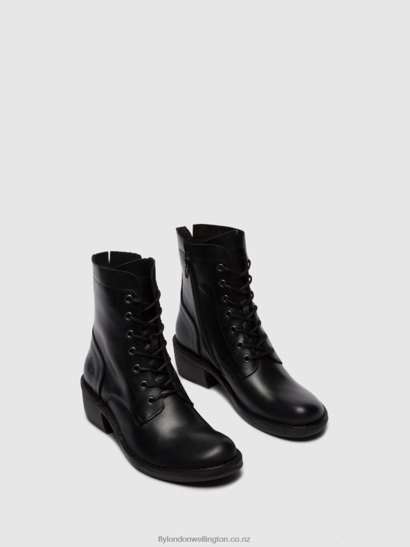 Women Fly London RUG BLACK Lace-up Ankle Boots MILU044 0B6X4252