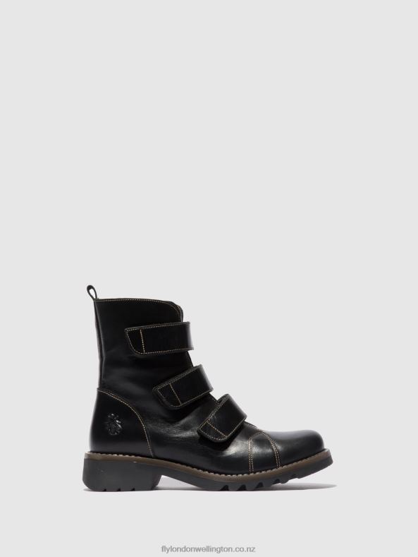Women Fly London RUG BLACK Velcro Ankle Boots RACH790 0B6X4190