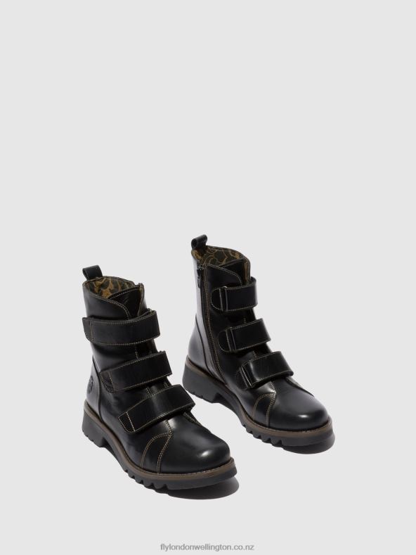 Women Fly London RUG BLACK Velcro Ankle Boots RACH790 0B6X4190