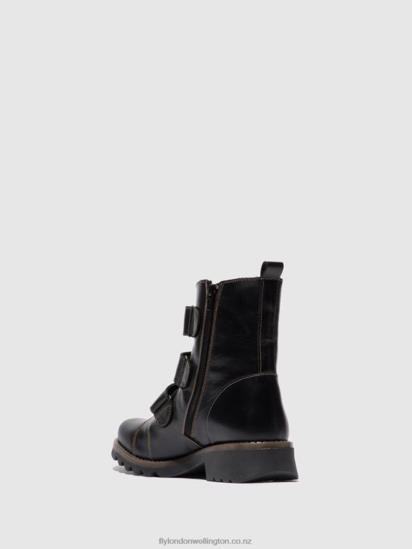 Women Fly London RUG BLACK Velcro Ankle Boots RACH790 0B6X4190