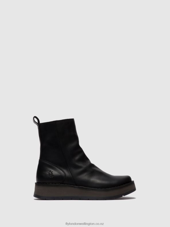 Women Fly London RUG BLACK Zip Up Ankle Boots RENO053 0B6X4253