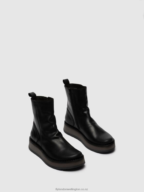 Women Fly London RUG BLACK Zip Up Ankle Boots RENO053 0B6X4253